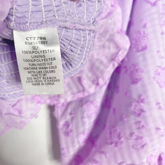 TCEC Purple Small Gingham Cropped Smocked Off The Shoulder Top Blouse 3/4 Sleeve - Picture 7 of 11